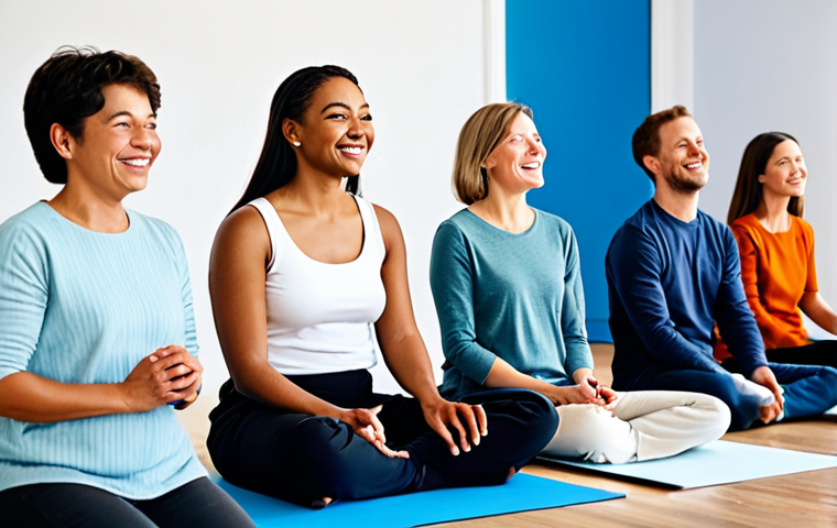 **
"A diverse group of people participating in a community workshop on mindfulness, fully clothed, appropriate content, safe for work, professional setting, bright and airy studio, natural light, promoting positive mental health, smiling faces, engaged in mindful activities, perfect anatomy, natural proportions, professional photography, high quality, family-friendly."
**