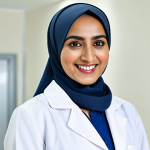**

A confident Pakistani female doctor in a clean, modern clinic setting, fully clothed in a professional white coat and modest hijab, smiling warmly at the viewer. Soft, natural lighting, high-resolution professional photograph, safe for work, appropriate content, perfect anatomy, natural proportions.

**