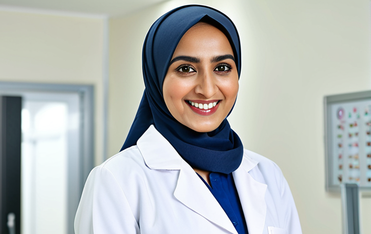 **
A confident Pakistani female doctor in a clean, modern clinic setting, fully clothed in a professional white coat and modest hijab, smiling warmly at the viewer. Soft, natural lighting, high-resolution professional photograph, safe for work, appropriate content, perfect anatomy, natural proportions.
**